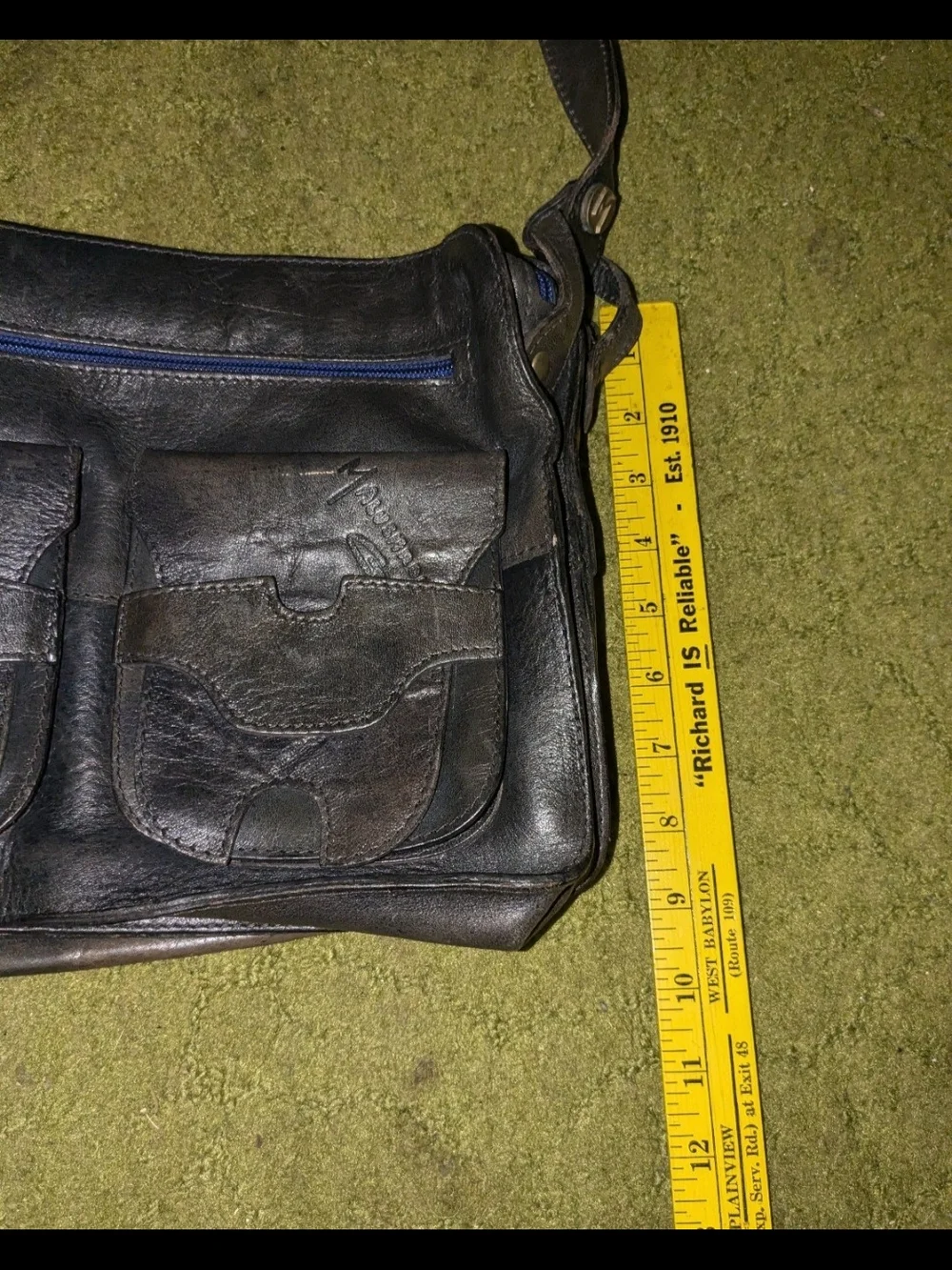 Black Leather Crossbody Messenger Bag By Malusardi